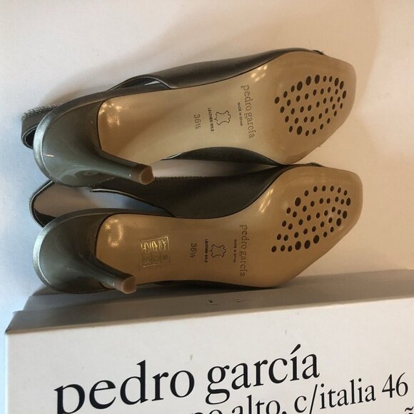 Pedro Garcia NEW Isauri Taupe Lentil Satin Slingback Square Toe Kitten Heel 6.5 - Picture 9 of 10